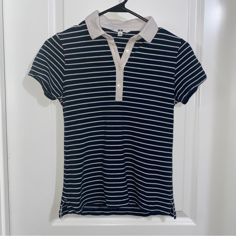 Uniqlo Striped Navy and White Polo Shirt